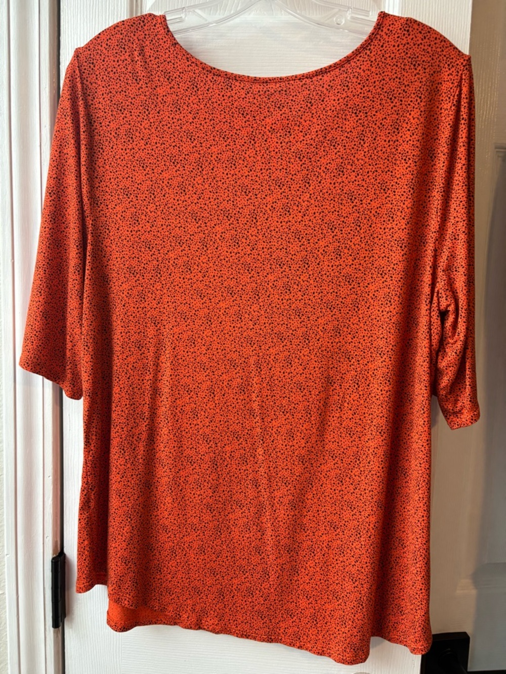 XL Apt. 9 Essentials Orange Black Dots Stretch Blouse Top Scoop Comfy Spandex - Picture 6 of 7